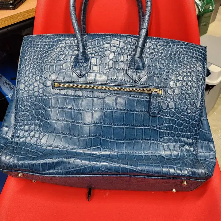 [BUNJANG] Blue Crocodile Leather Tote Bag / 블루 크로커다일 가죽 토트백