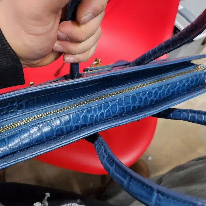 [BUNJANG] Blue Crocodile Leather Tote Bag / 블루 크로커다일 가죽 토트백