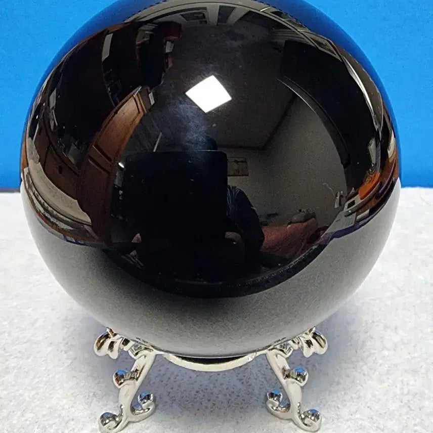 [BUNJANG] Natural Obsidian Crystal Sphere (8cm) with Stand / 천연 흑요석 크리스탈 대형(8cm)구체+받침대