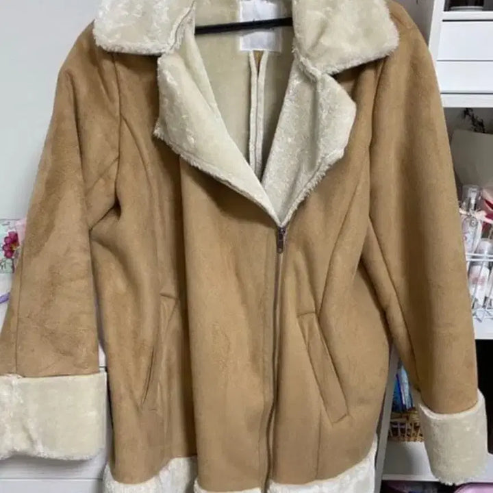 [BUNJANG] Vintage Suede Mouton Belted Jacket / 빈티지 스웨이드 무스탕 벨트 자켓 라떼갸루