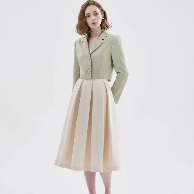 [BUNJANG] Five Avenue Hepburn Pleated Long Skirt Beige / 파이브에비뉴 햅번 플리츠 롱 스커트 베이지-데이트, 상견례, 2부드레스