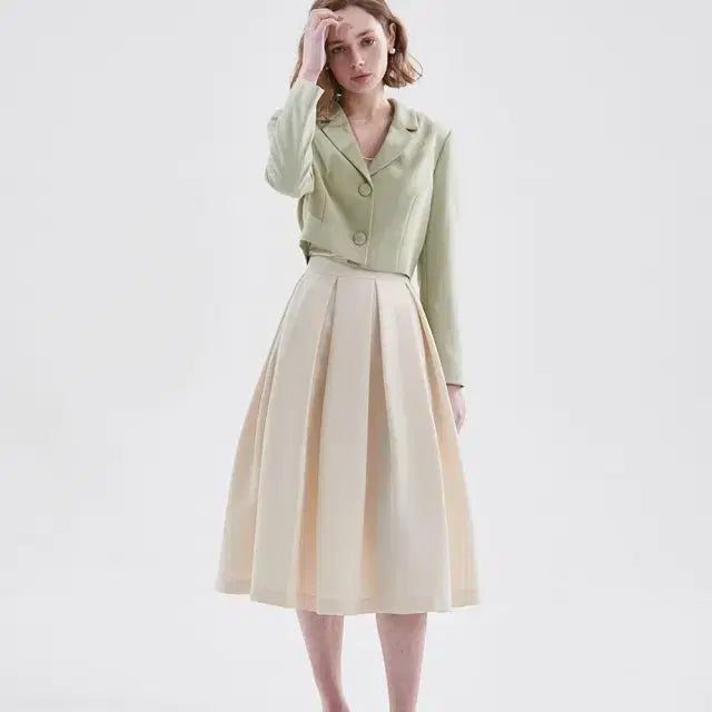 [BUNJANG] Five Avenue Hepburn Pleated Long Skirt Beige / 파이브에비뉴 햅번 플리츠 롱 스커트 베이지-데이트, 상견례, 2부드레스