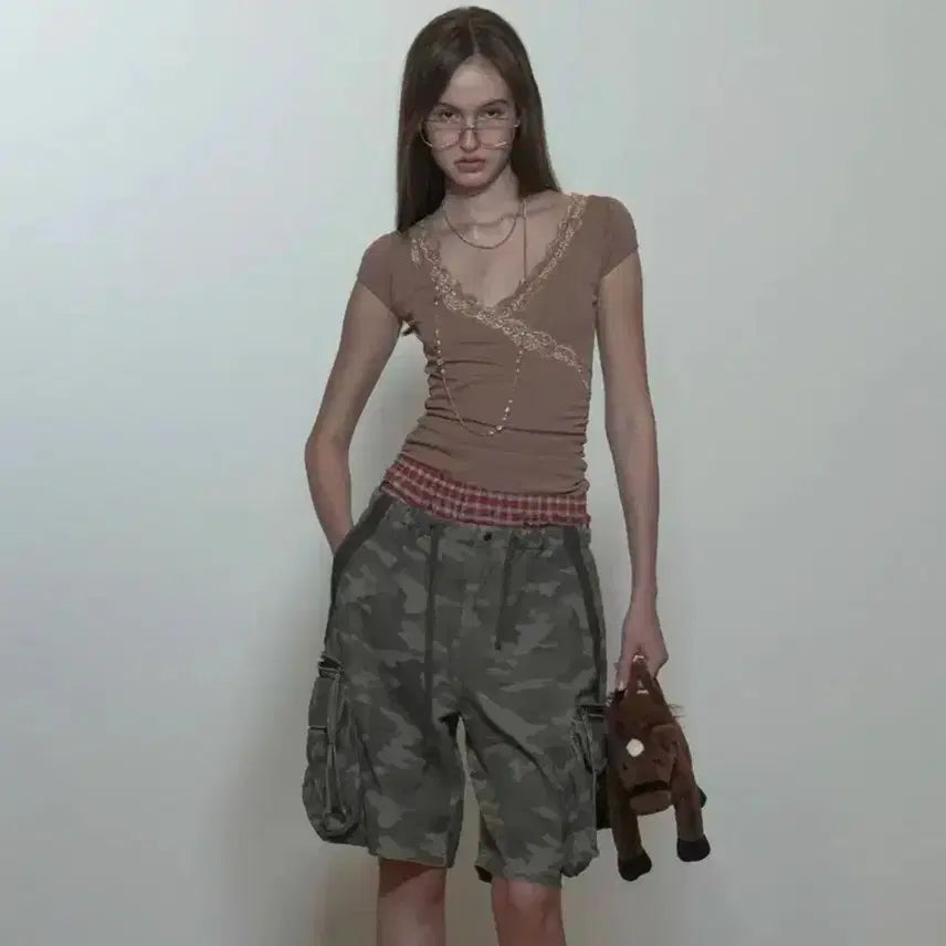 [BUNJANG] Sculptor Lace Trim Wrap Top XS / 스컬프터 레이스 트림 랩티 xs