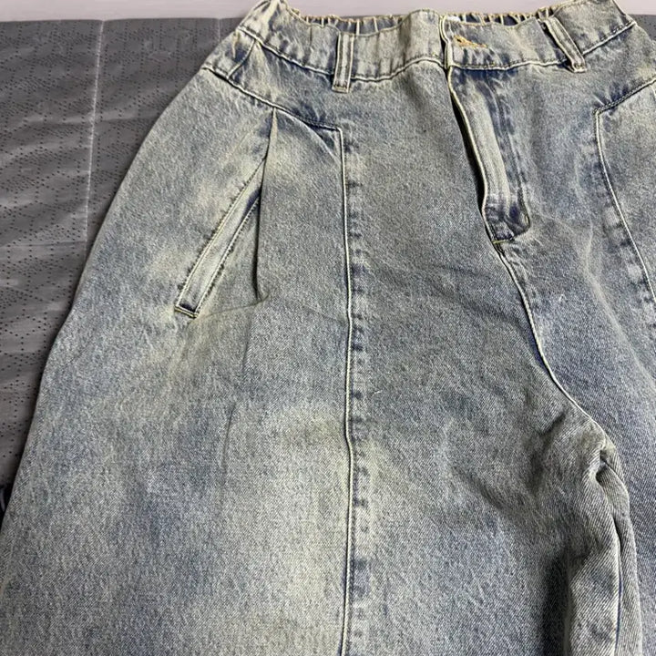 [BUNJANG] Balloon Fit Pleated Wide Leg Denim Pants / (새상품)벌룬핏 핀턱 절개 와이드 데님팬츠