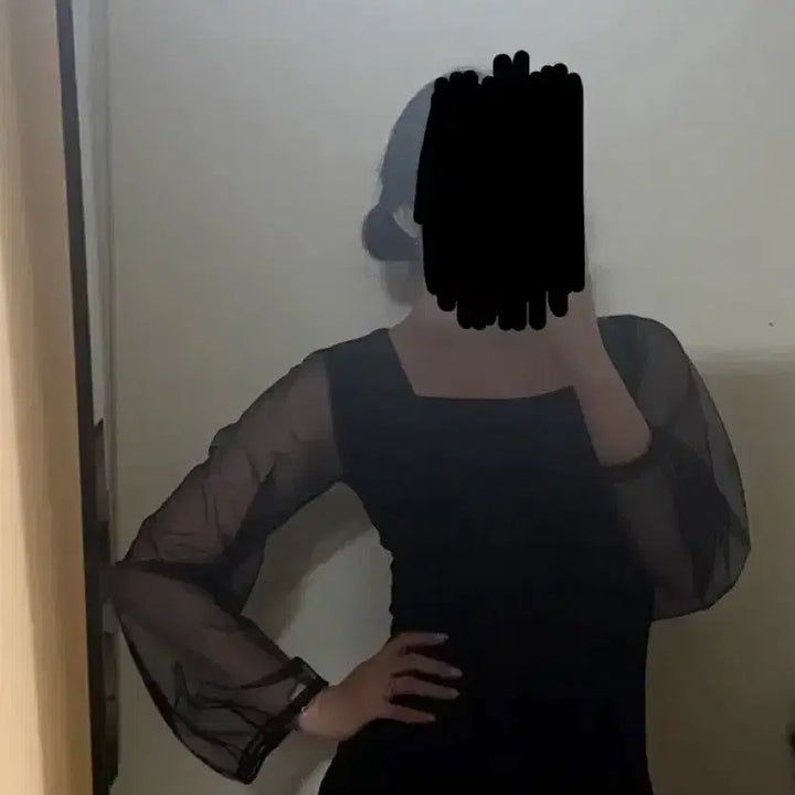 [BUNJANG] Bluestar Black Velvet See-Through Mini Dress / 블루스타 블랙 벨벳 시스루 미니 원피스