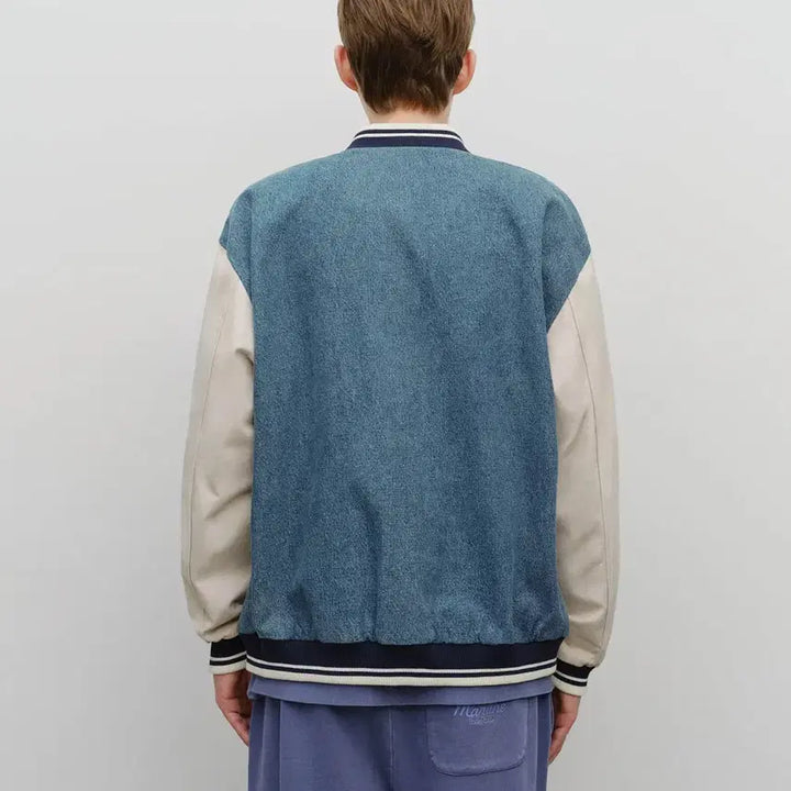 [BUNJANG] Marithe Denim Varsity Jacket (Light Blue, L) / (새상품)마리떼 데님 바시티 자켓 라이트 블루 L