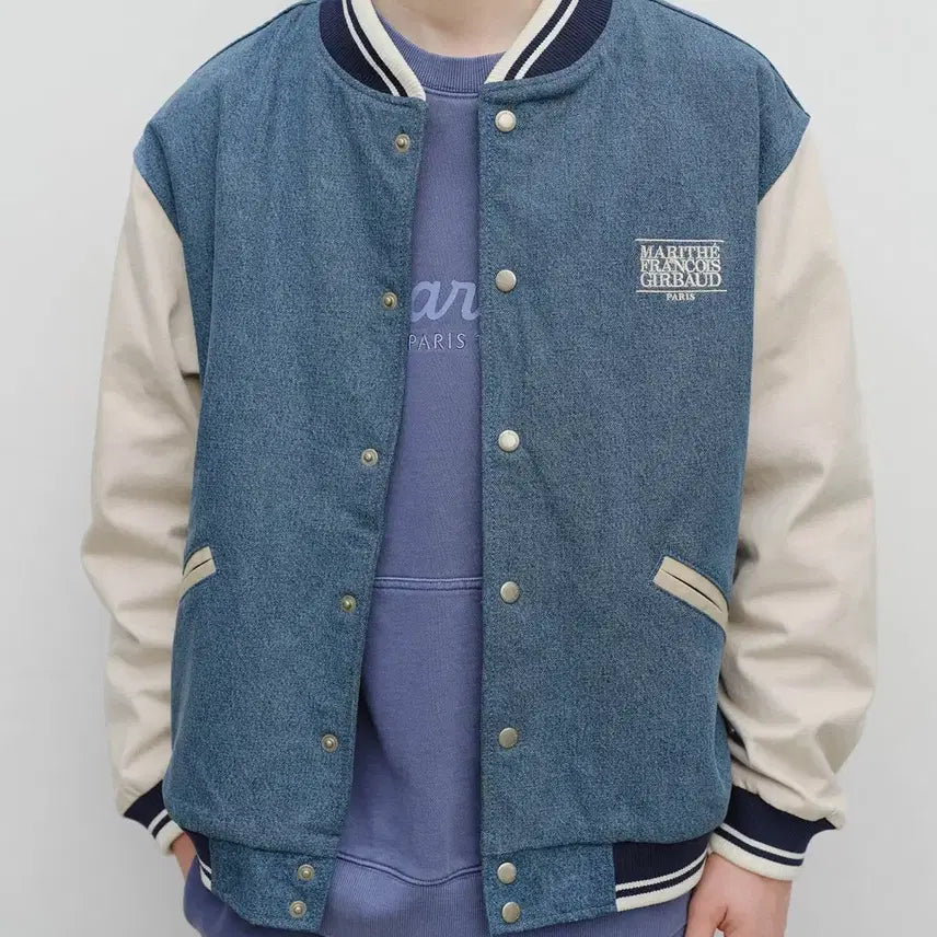 [BUNJANG] Marithe Denim Varsity Jacket (Light Blue, L) / (새상품)마리떼 데님 바시티 자켓 라이트 블루 L