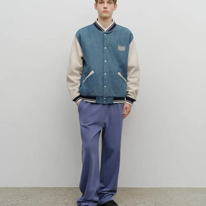 [BUNJANG] Marithe Denim Varsity Jacket (Light Blue, L) / (새상품)마리떼 데님 바시티 자켓 라이트 블루 L