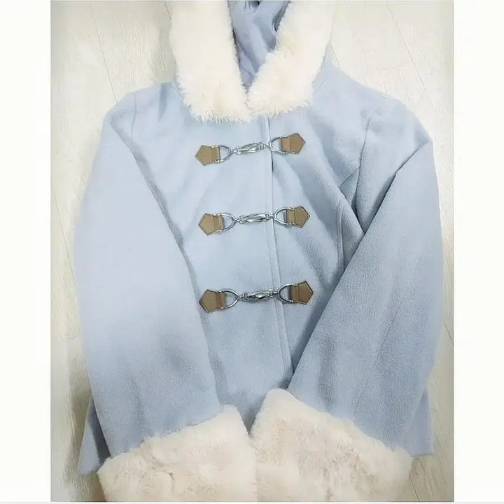 [BUNJANG] Cecil McBee Pastel Blue Coat with White Fur Trim / 세실맥비 코트 히메갸루