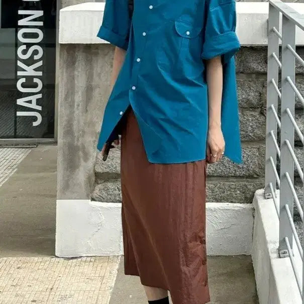 [BUNJANG] Threecut Something Button Midi Skirt / [2컬러] 쓰리컷 썸띵 스커트 / 봄 여름 미디스커트 버튼 스트링