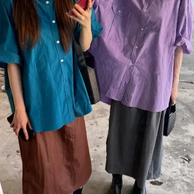 [BUNJANG] Threecut Something Button Midi Skirt / [2컬러] 쓰리컷 썸띵 스커트 / 봄 여름 미디스커트 버튼 스트링