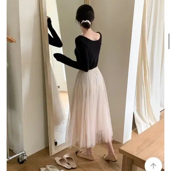 [BUNJANG] Chiffon Long Skirt / 새상품 포장그대로 블랙 베이지 아이보리 캉캉 쉬폰 롱 스커트