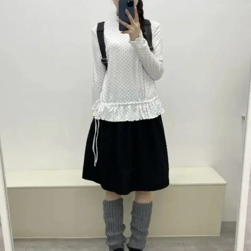 [BUNJANG] Various Brands Dot Shirred Frill Layered T-Shirt / 도트 셔링 프릴 폴라 레이어드 티셔츠/김아홉 바온 미쏘 에잇세컨즈