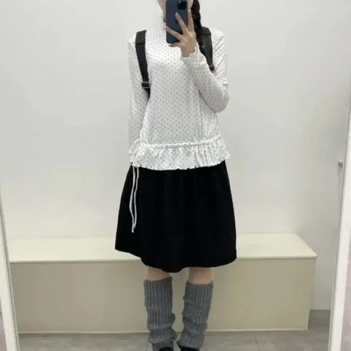 [BUNJANG] Various Brands Dot Shirred Frill Layered T-Shirt / 도트 셔링 프릴 폴라 레이어드 티셔츠/김아홉 바온 미쏘 에잇세컨즈