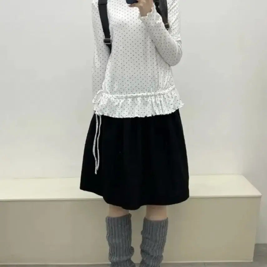 [BUNJANG] Various Brands Dot Shirred Frill Layered T-Shirt / 도트 셔링 프릴 폴라 레이어드 티셔츠/김아홉 바온 미쏘 에잇세컨즈