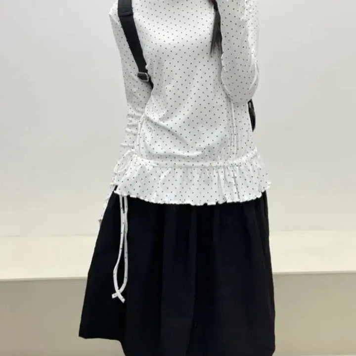 [BUNJANG] Various Brands Dot Shirred Frill Layered T-Shirt / 도트 셔링 프릴 폴라 레이어드 티셔츠/김아홉 바온 미쏘 에잇세컨즈
