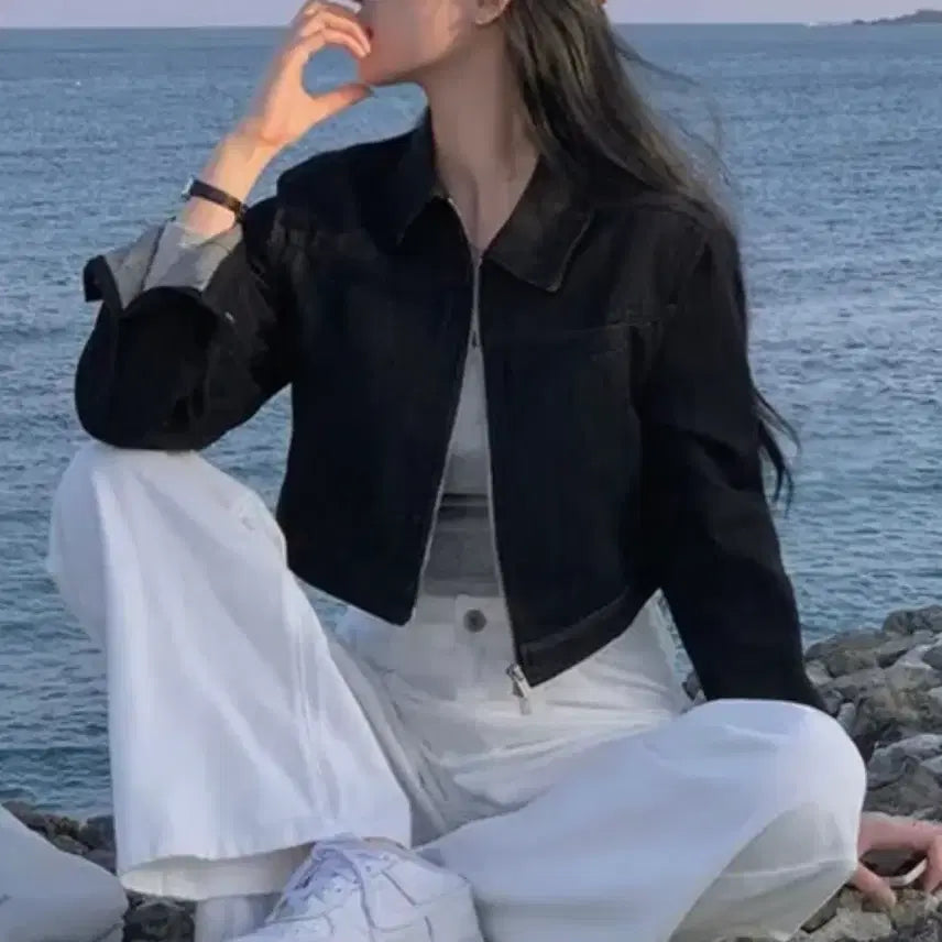 [BUNJANG] Vaydaily Two-Way Black Denim Crop Jacket / 베이델리 투웨이 데님 크롭 자켓(흑청)