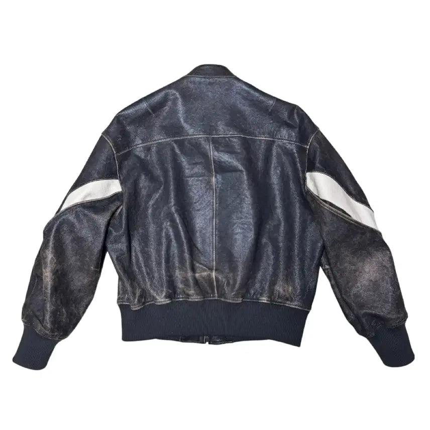 [BUNJANG] Distressed Mixed Leather Bomber Jacket / 디스트레스 믹스드 레더 점퍼