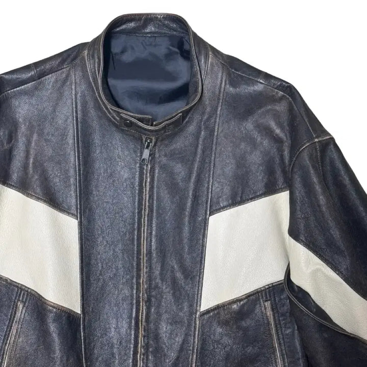 [BUNJANG] Distressed Mixed Leather Bomber Jacket / 디스트레스 믹스드 레더 점퍼