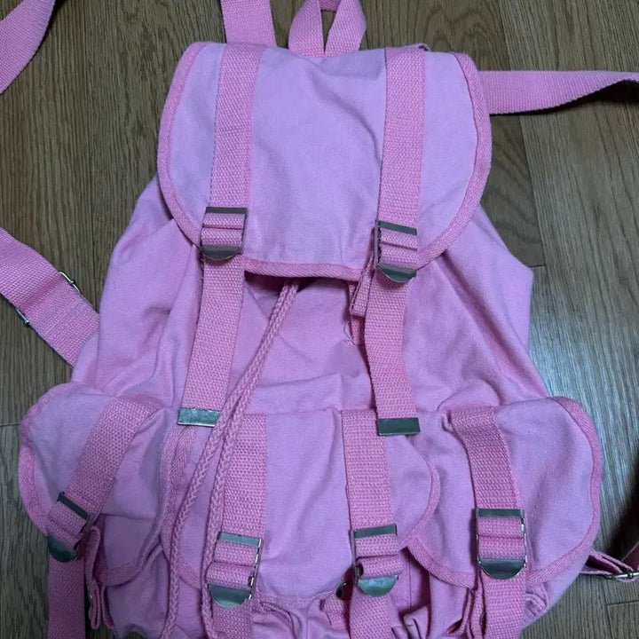 [BUNJANG] Vintage Pink Three-Pocket Backpack / 빈티지 핑크 쓰리포켓 백팩 가방