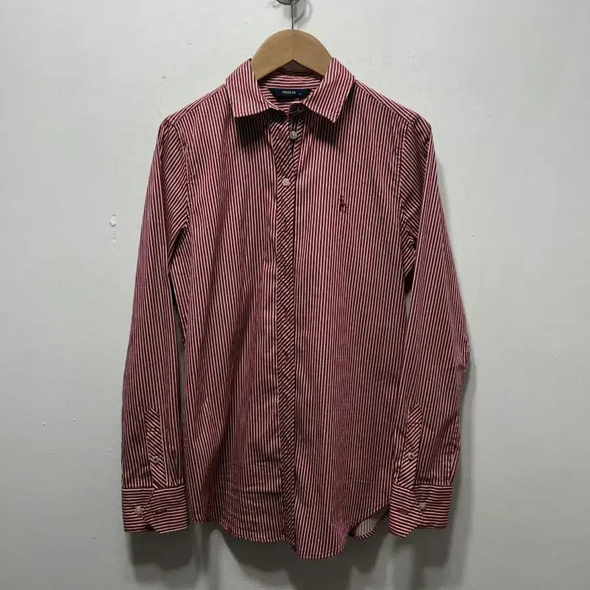 [BUNJANG] Hazzys Red Stripe Long Sleeve Shirt S / 헤지스 레드 스트라이프 긴팔 셔츠 S