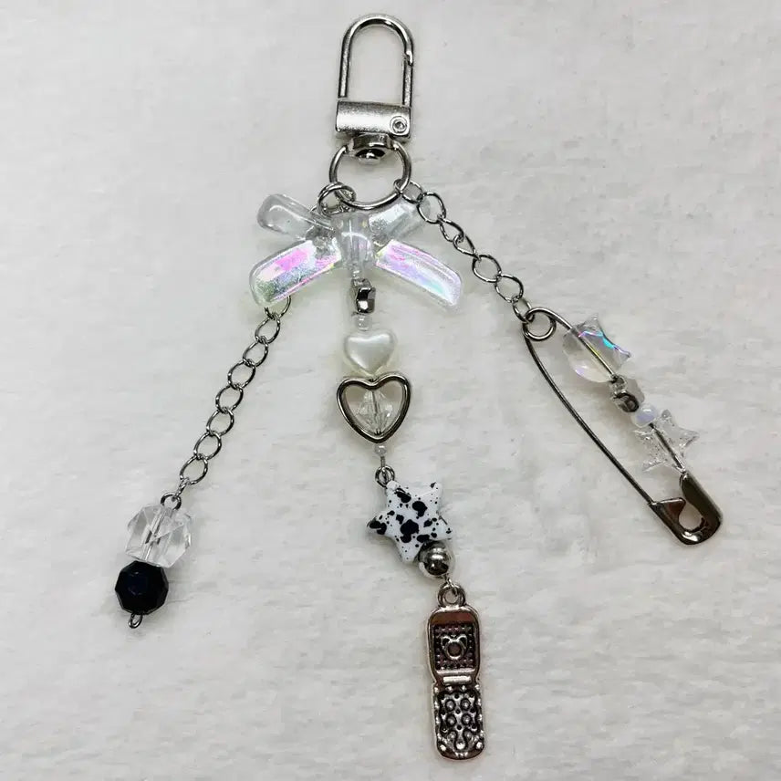 [BUNJANG] Handmade Silver Chain Beaded Charm Keychain / 실버체인 비즈 키링