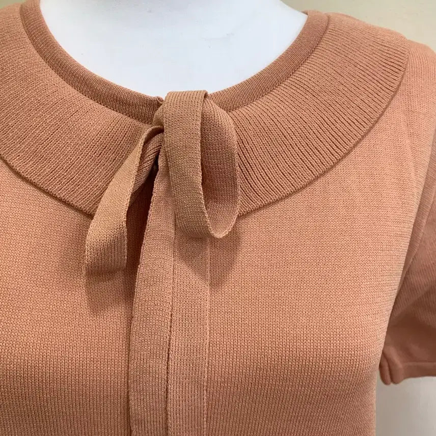 [BUNJANG] Pink Ribbed Knit Mini Dress / 리본넥 핑크 니트 미니 원피스