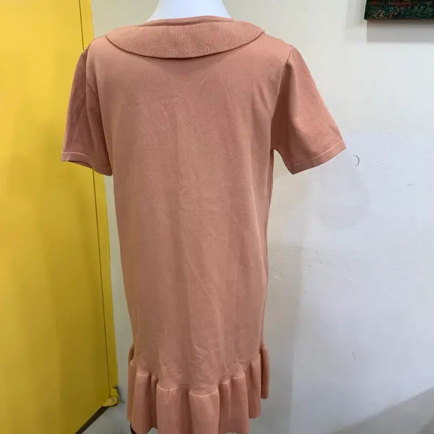 [BUNJANG] Pink Ribbed Knit Mini Dress / 리본넥 핑크 니트 미니 원피스