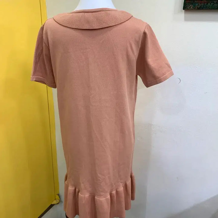 [BUNJANG] Pink Ribbed Knit Mini Dress / 리본넥 핑크 니트 미니 원피스