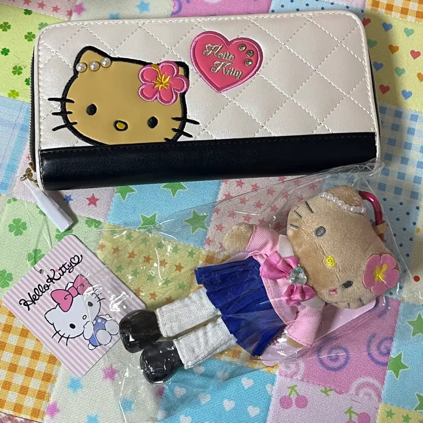 [BUNJANG] Tanning Kitty Long Leg Coin Purse &amp; Charm Doll Set / 일괄)태닝 키티 장지갑 롱다리 키티 키링 인형 세트