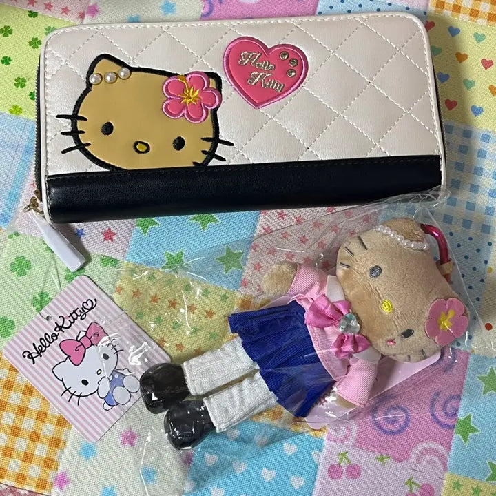 [BUNJANG] Tanning Kitty Long Leg Coin Purse &amp; Charm Doll Set / 일괄)태닝 키티 장지갑 롱다리 키티 키링 인형 세트