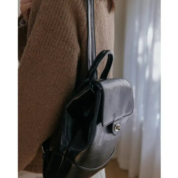 [BUNJANG] Raminaz Black Leather Backpack / 라미네즈 백팩