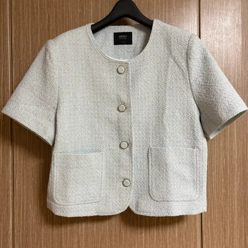 [BUNJANG] Spao Tweed Cropped Short-Sleeve Jacket Light Blue / 스파오 트위드 크롭 반팔 재킷 라이트블루