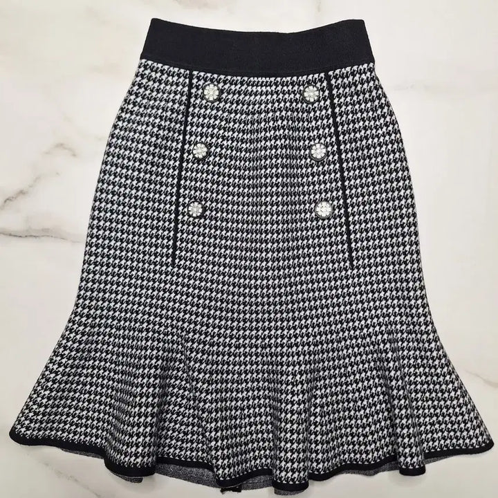 [BUNJANG] SATIN Check Button Detail Skirt / 사틴SATIN 체크버튼장식 밴딩치마