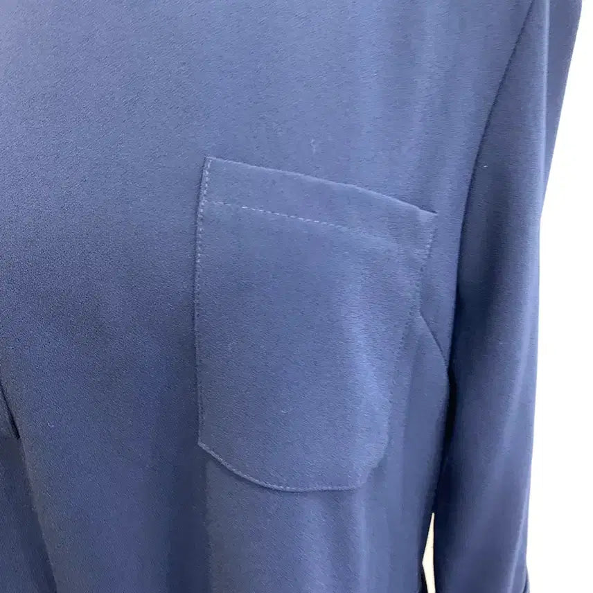 [BUNJANG] Navy Pleated Color Block Long Dress / 네이비 플리츠 배색 롱 원피스