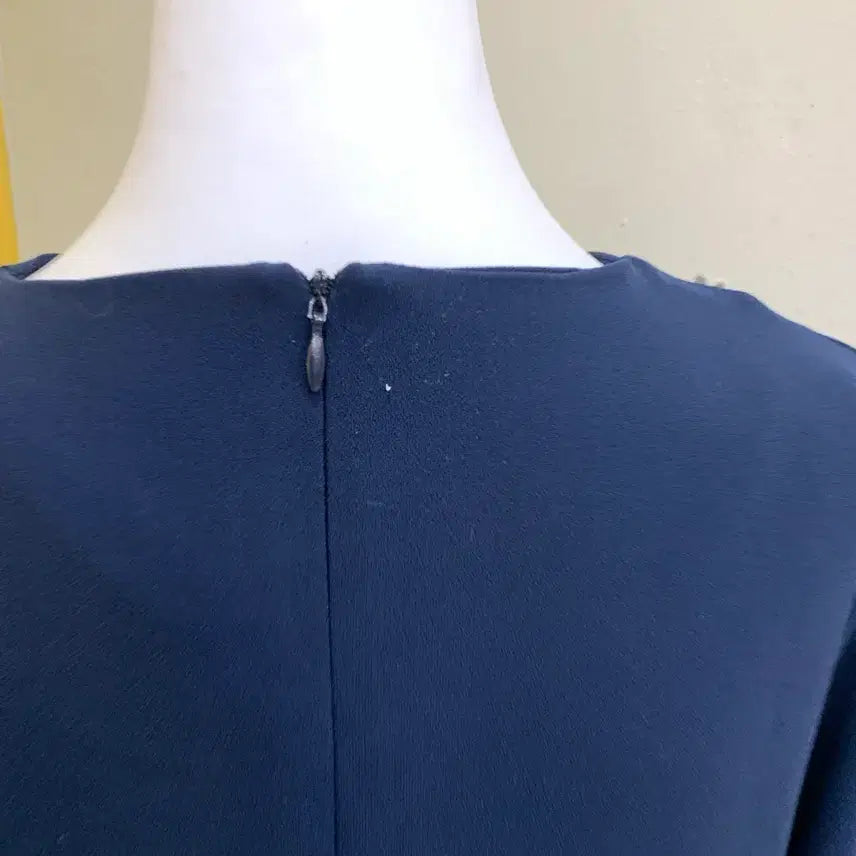 [BUNJANG] Navy Pleated Color Block Long Dress / 네이비 플리츠 배색 롱 원피스