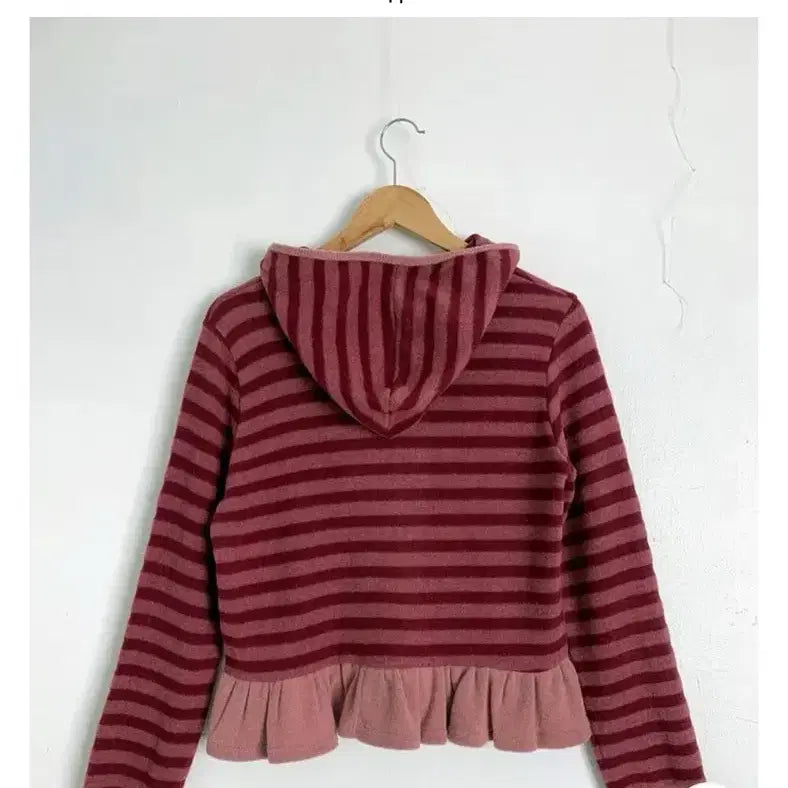 [BUNJANG] Love & Pop Striped Frill Cardigan / 정가57300/러브앤드팝 리스 스트라이프 후드 프릴 가디건 핑크