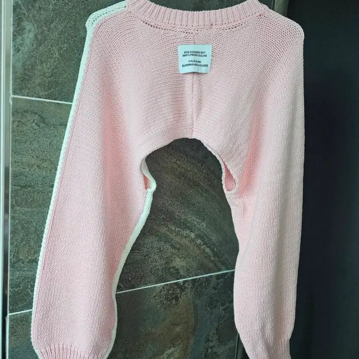 [BUNJANG] Pink and White Color Block Crop Knit Sweater / 핑크/화이트 배색 크롭 니트