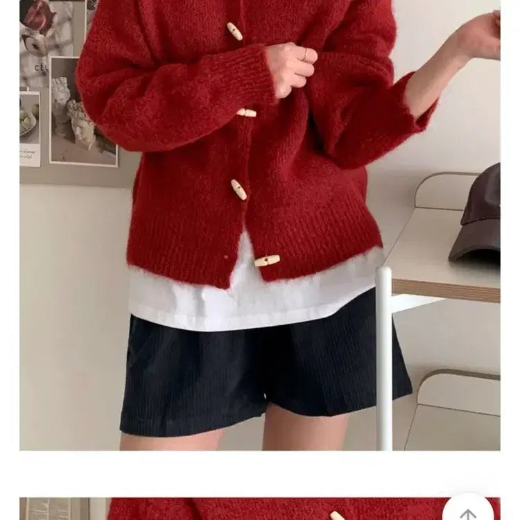 [BUNJANG] Tteokbokki Toggle Button Cardigan Red / 정가31000/떡볶이 후드 가디건 토글 단추 가디건 레드