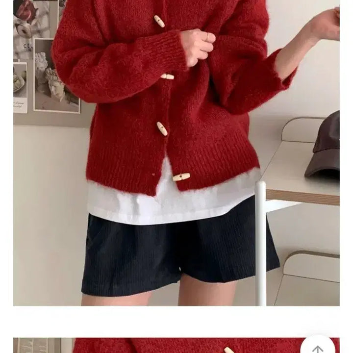 [BUNJANG] Tteokbokki Toggle Button Cardigan Red / 정가31000/떡볶이 후드 가디건 토글 단추 가디건 레드