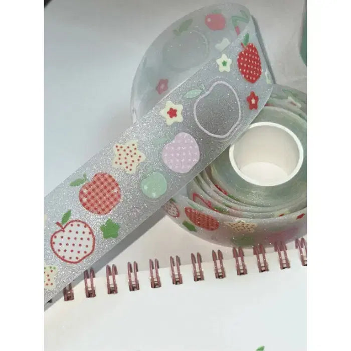 [BUNJANG] Love Crescent Apple Glitter Kiss Cut Fabric / 러브크레센트 아삭아삭 사과 글리터 키스컷