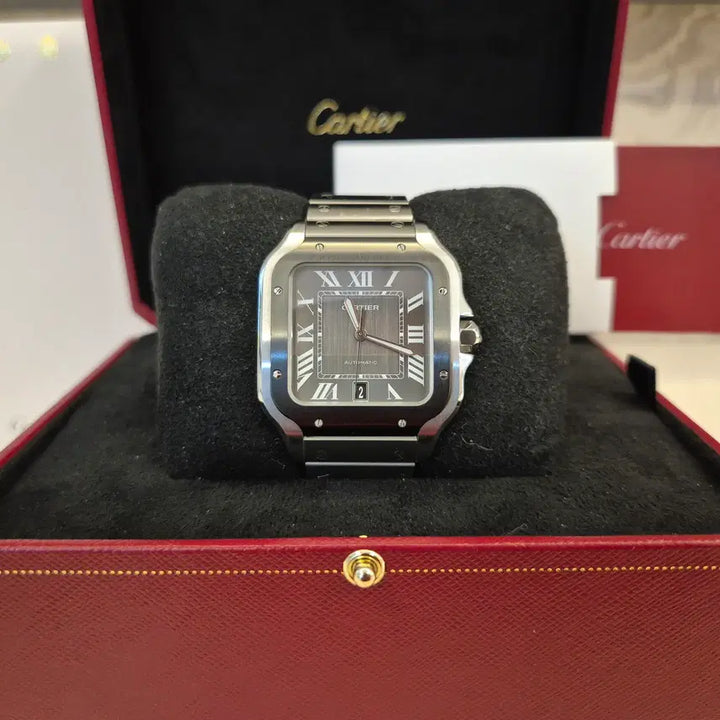 [BUNJANG] Cartier Santos Large Gray Dial Automatic Watch / 까르띠에 산토스 라지 그레이 다이얼 오토매틱 인보이스 포함 21년