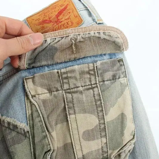 [BUNJANG] Avirex Camo Patchwork Denim Pants (Men's S) / 아비렉스 (MEN - S) 카모 패치 워크 데님 팬츠