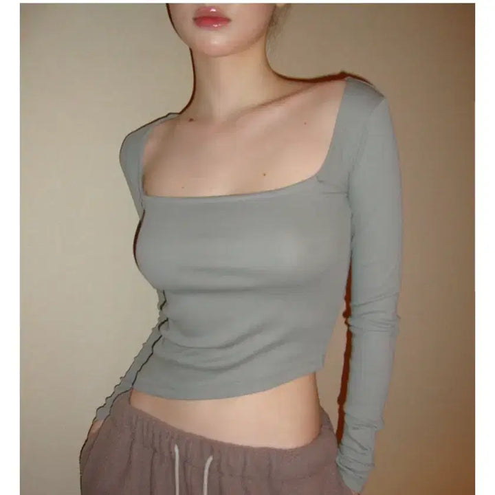 [BUNJANG] Tanger Slim Fit Long Sleeve T-Shirt Khaki Grey / Tanger 긴팔 슬림핏 티셔츠 카키그레이