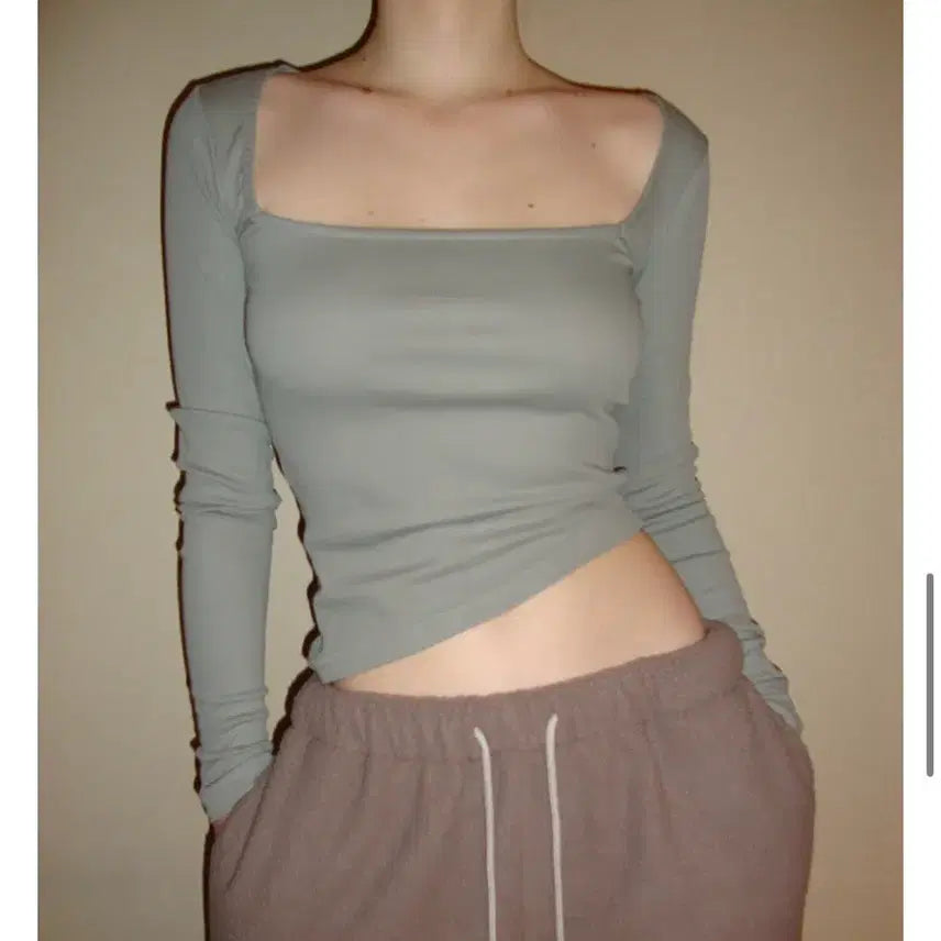 [BUNJANG] Tanger Slim Fit Long Sleeve T-Shirt Khaki Grey / Tanger 긴팔 슬림핏 티셔츠 카키그레이