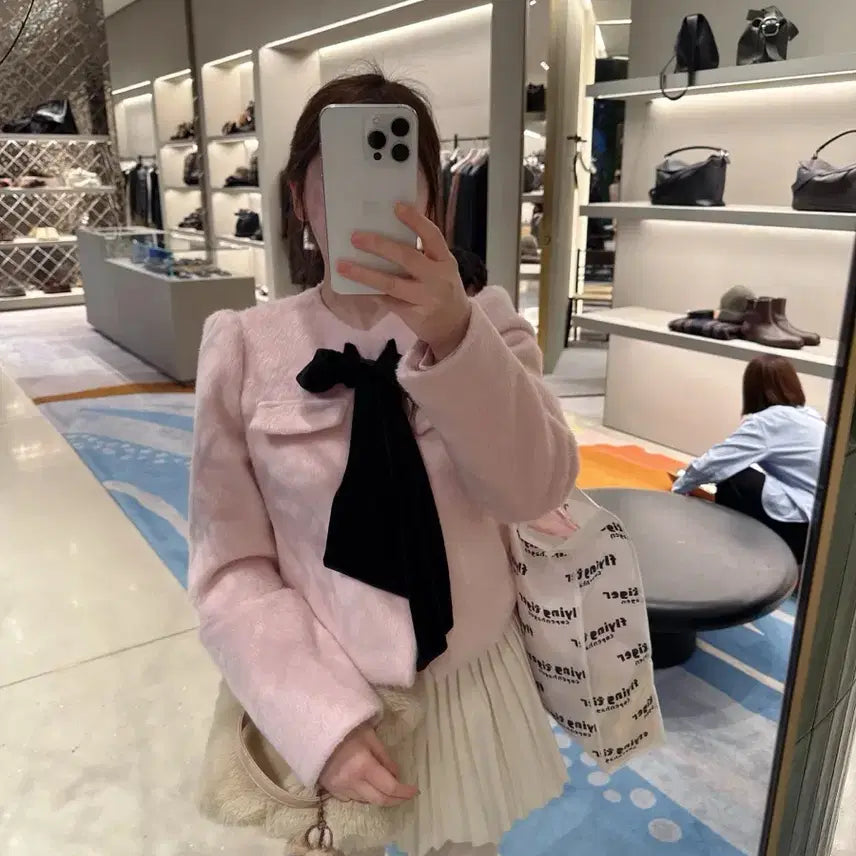 [BUNJANG] Angora Velvet Ribbon Dress / 리본 앙고라 벨벳리본