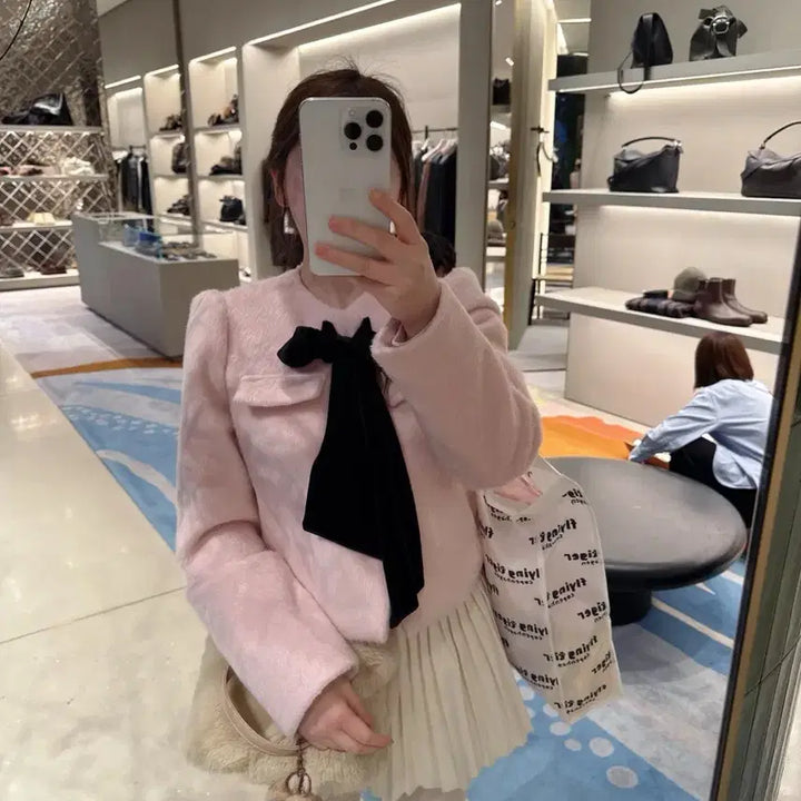 [BUNJANG] Angora Velvet Ribbon Dress / 리본 앙고라 벨벳리본