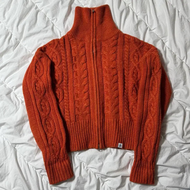 [BUNJANG] Citybreeze Wool Cable Knit Zip-up Cardigan / 시티브리즈 울 케이블 니트 집업 가디건 (오렌지)