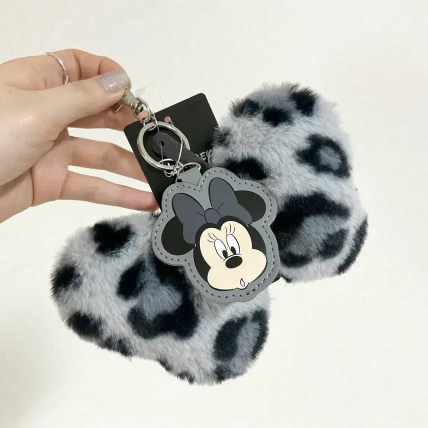 [BUNJANG] Disney Mini Mouse Mirror & Leopard Fur Ribbon Keyring / 일본정품 디즈니 미니마우스 거울 & 레오파드 퍼 리본 키링