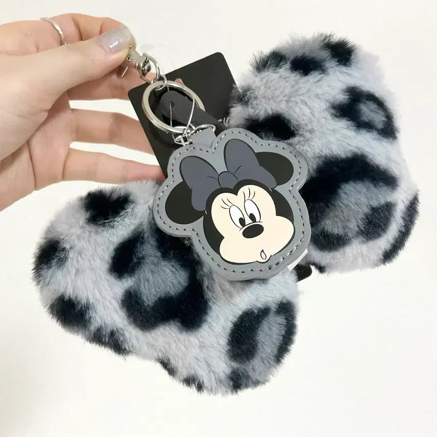 [BUNJANG] Disney Mini Mouse Mirror & Leopard Fur Ribbon Keyring / 일본정품 디즈니 미니마우스 거울 & 레오파드 퍼 리본 키링
